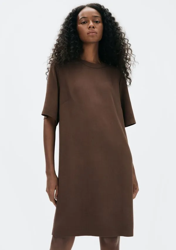Vestido Curto Em Viscose Creponada - Marrom G