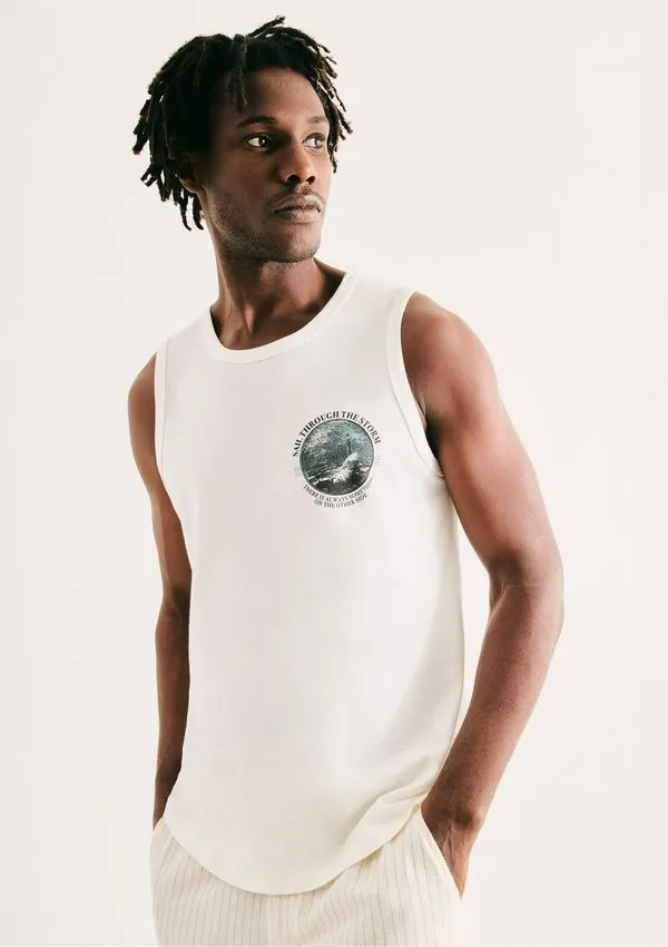 Regata Básica Masculina Regular Com Estampa - Off white XG
