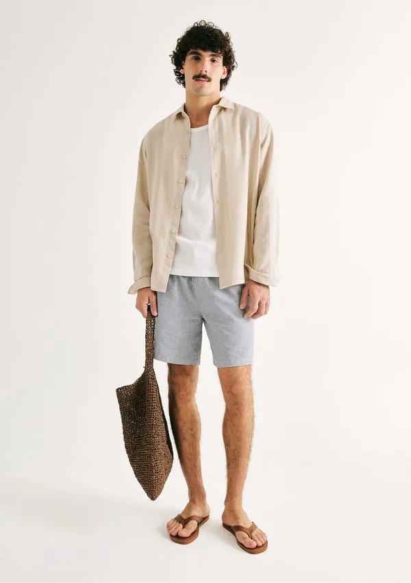 Shorts Masculino Fio Tinto Com Linho - Azul G