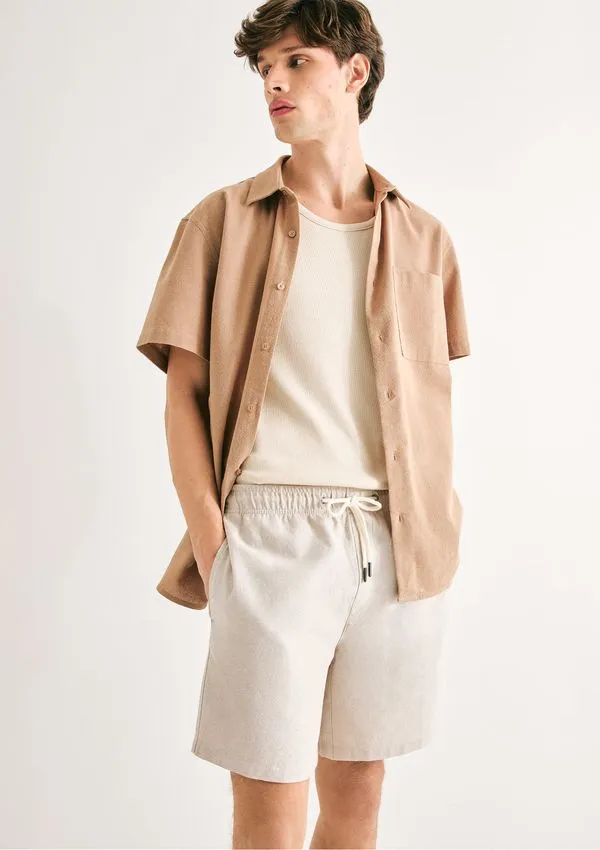 Shorts Masculino Fio Tinto Com Linho - Off white P