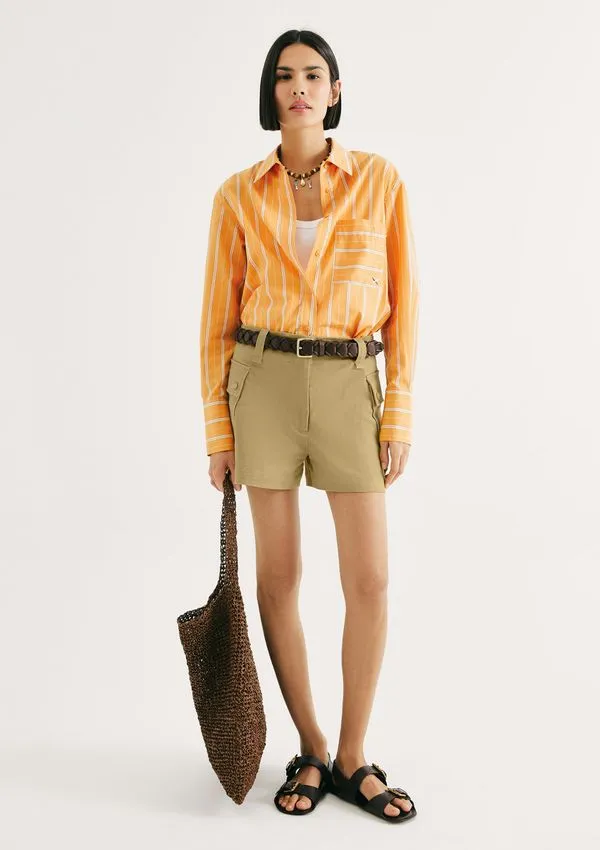 Shorts Feminino Evasê Em Gabardine - Caqui 044