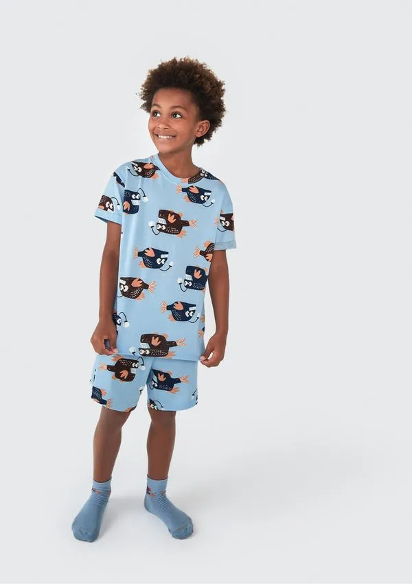 Pijama Curto Infantil Menino Estampado - Azul 014