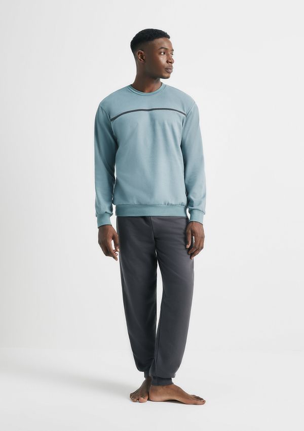 Pijama Longo Masculino Em Moletom - Azul G
