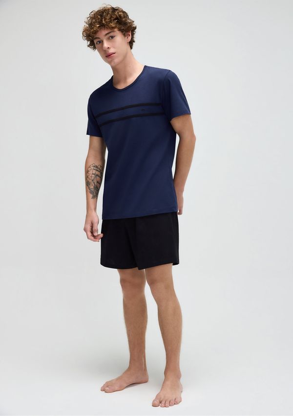 Pijama Curto Masculino Em Algodão - Azul G