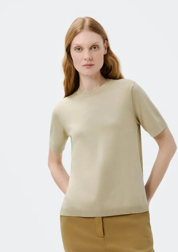 Blusa Feminina Manga Curta Em Tricô Leve - Cinza M