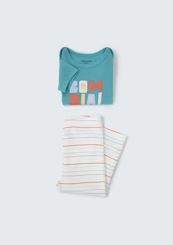 Conjunto Bebê Menino Em Ribana Com Body e Calça - Azul 09M