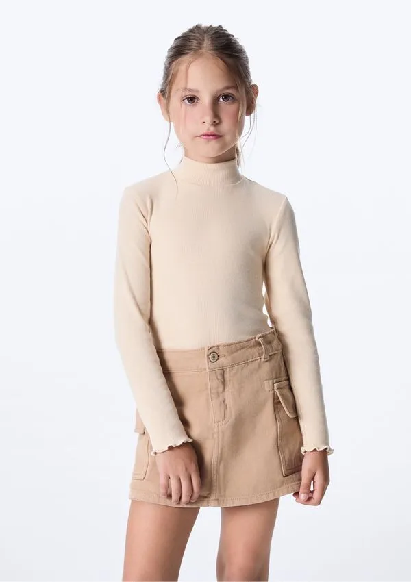 Blusa Básica Infantil Menina Manga Longa Com Gola Alta - Nude 006