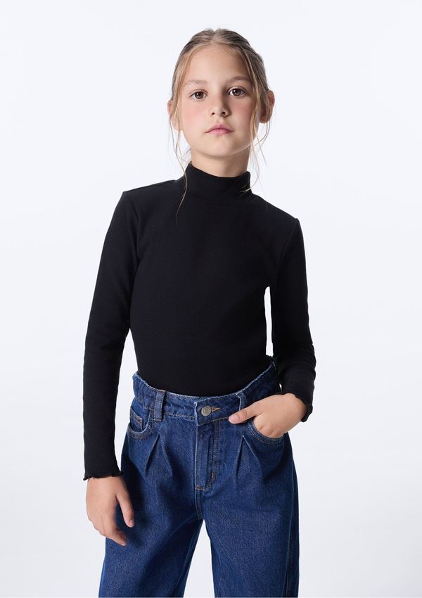 Blusa Básica Infantil Menina Manga Longa Com Gola Alta - Preto 005