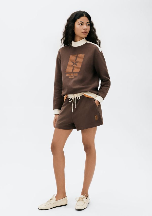 Shorts Feminino Cós Largo Em Moletom - Marrom P