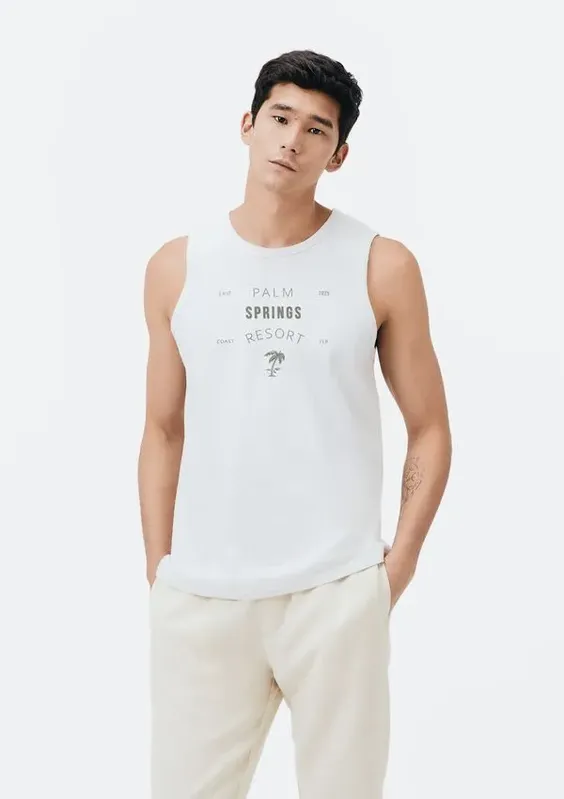 Regata Básica Masculina Regular Com Estampa - Branco M