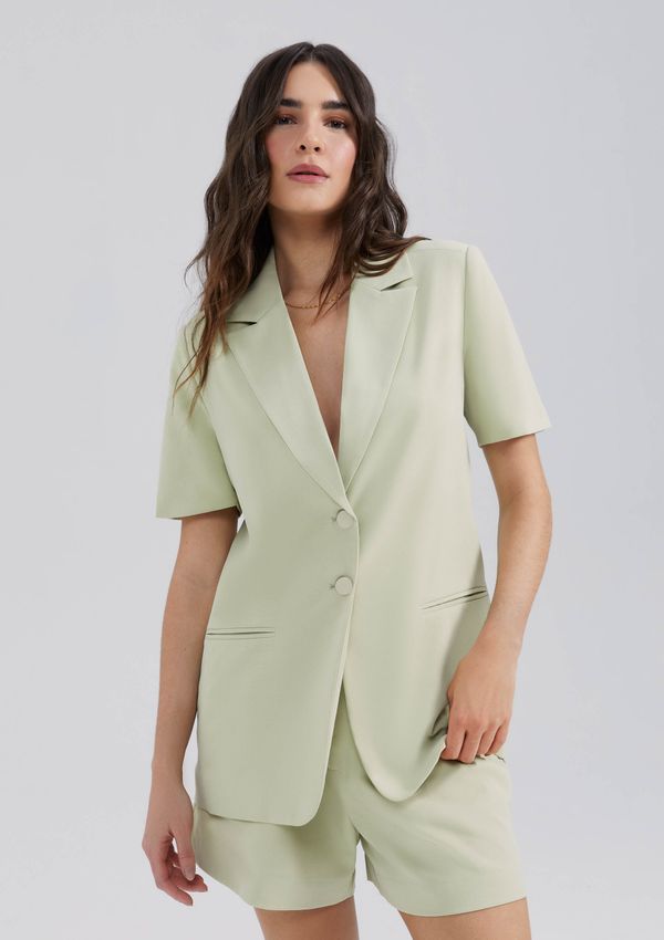 Blazer Em Crepe Manga Curta - Verde G