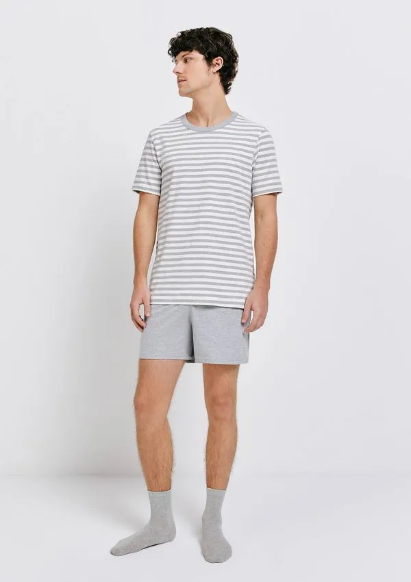 Pijama Curto Masculino Fio Tinto Listrado - Cinza P