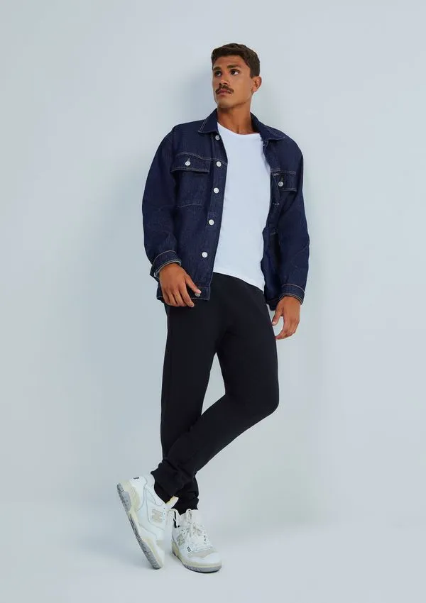 Calça Básica Masculina Jogger Em Moletom Peluciado - Preto EXG