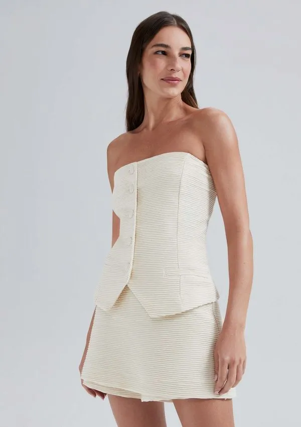 Blusa Sem Alças Texturizada - Creme G
