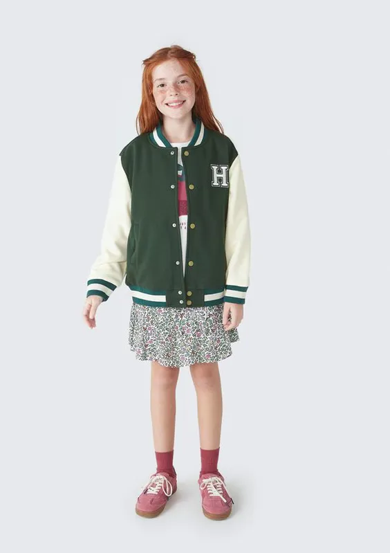 Jaqueta Infantil Menina College Em Moletom - Verde 006