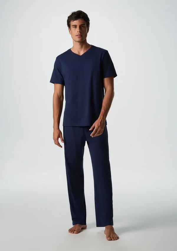 Pijama Longo Masculino Em Malha Flamê - Azul P