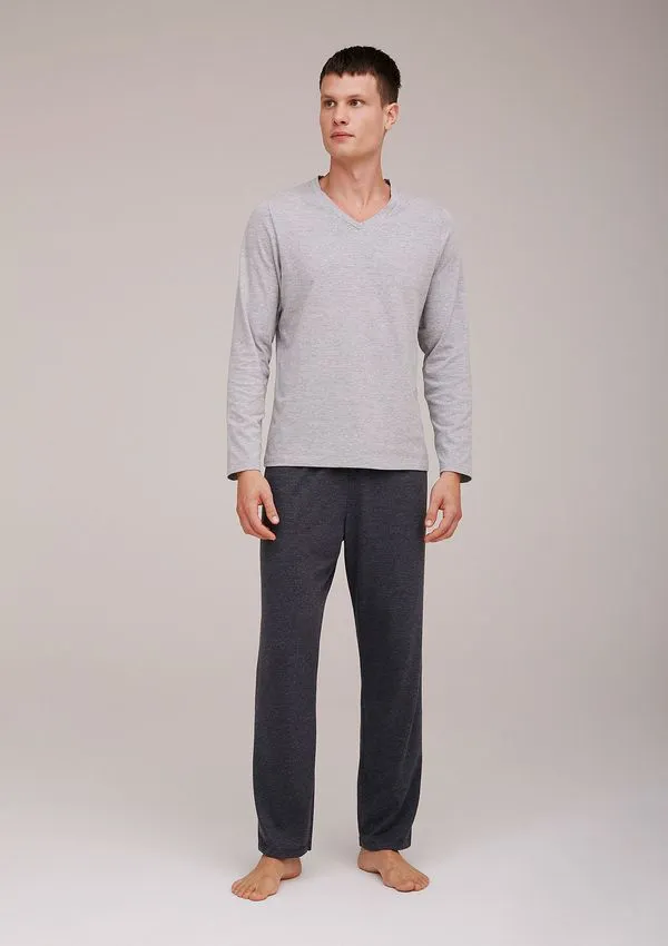 Pijama Longo Masculino Em Malha - Cinza XXG