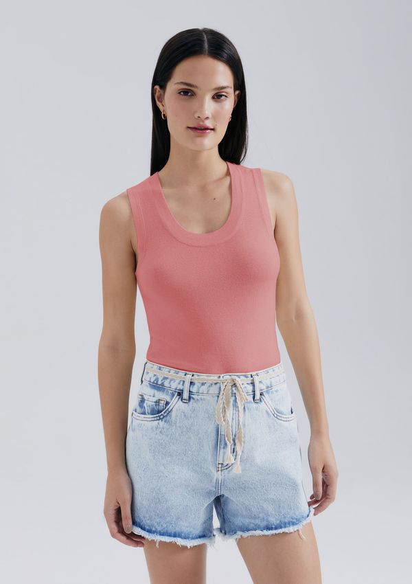 Regata Feminina Slim Decote U Em Tricô De Viscose - Rosa G