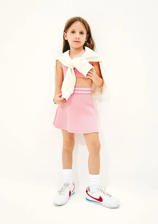 Shorts Saia Infantil Em Malha De Algodão - Rosa 006