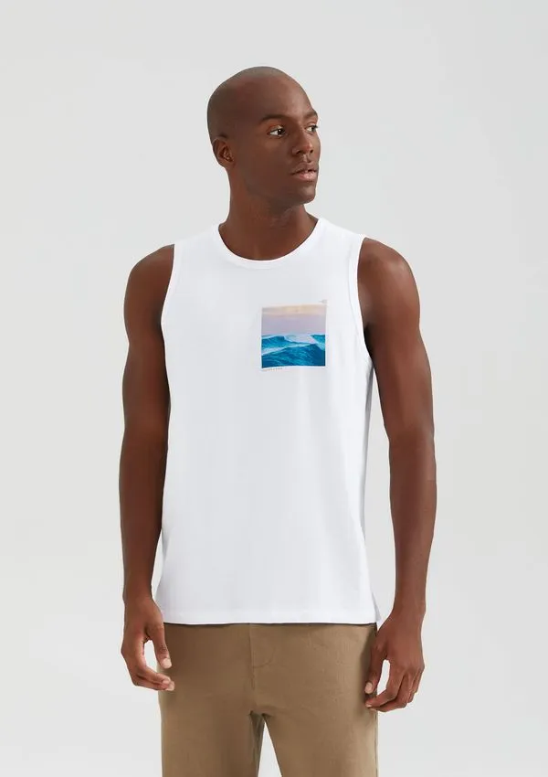 Regata Básica Masculina Regular Com Estampa - Branco P