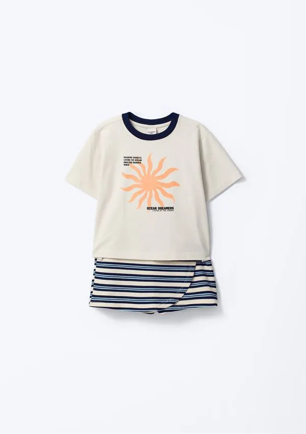 Conjunto Curto Infantil Menina Estampado - Azul 004
