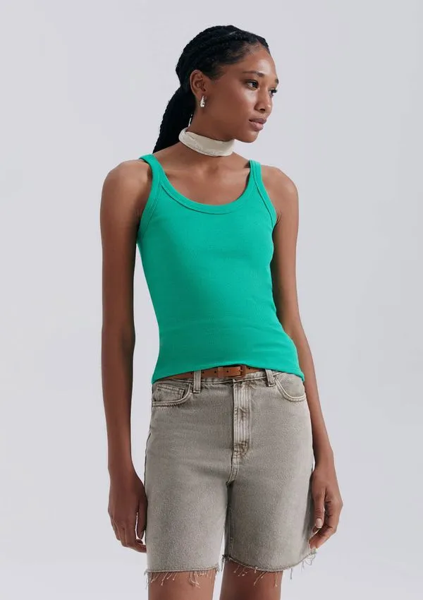 Regata Básica Feminina Slim Rib - Verde XG