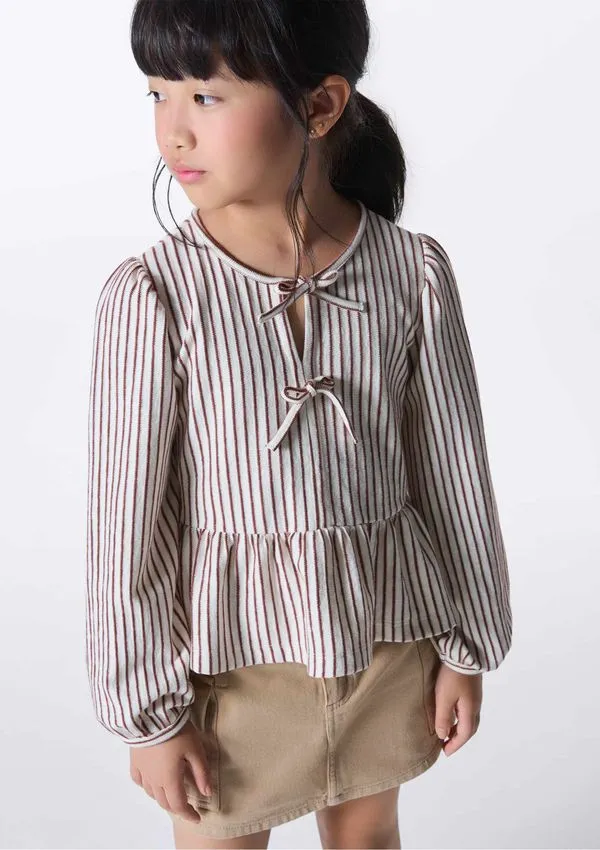 Blusa Infantil Menina Tecido Texturizado Fio Tinto - Marrom 014