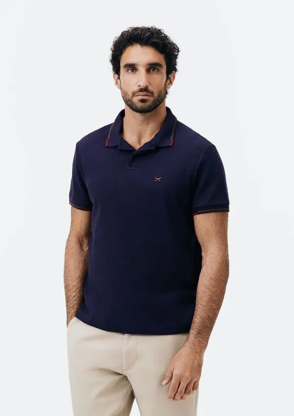 Camisa Polo Masculina Manga Curta Com Bordado - Azul M