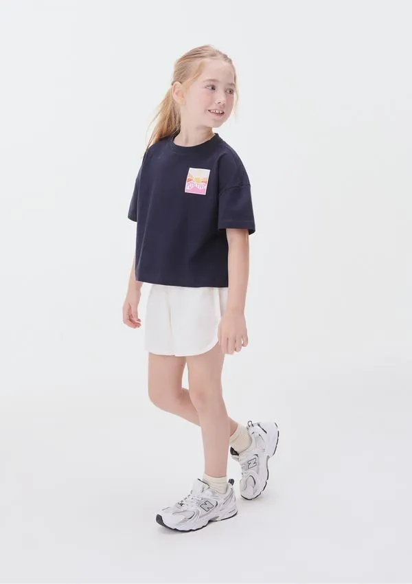 Conjunto Curto Em Moletom Infantil Menina Com Estampa - Azul 005
