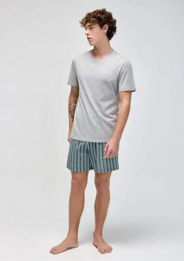 Pijama Masculino Curto Em Malha - Cinza G