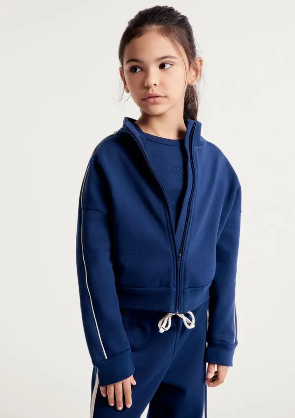 Jaqueta Infantil Menina Em Moletom Peluciado - Azul 016