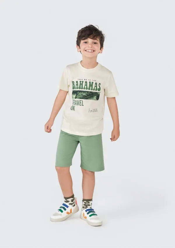 Conjunto Infantil Menino Curto Com Estampa - Bege 012