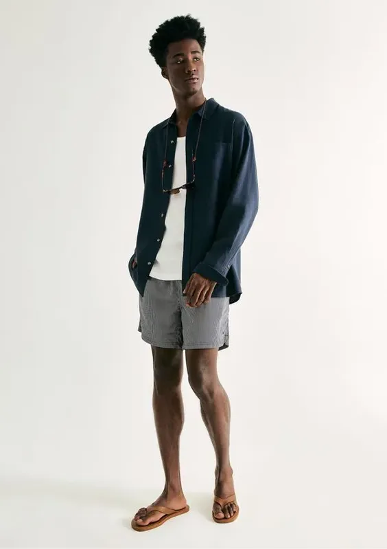 Shorts De Banho Masculino Listrado - Azul G