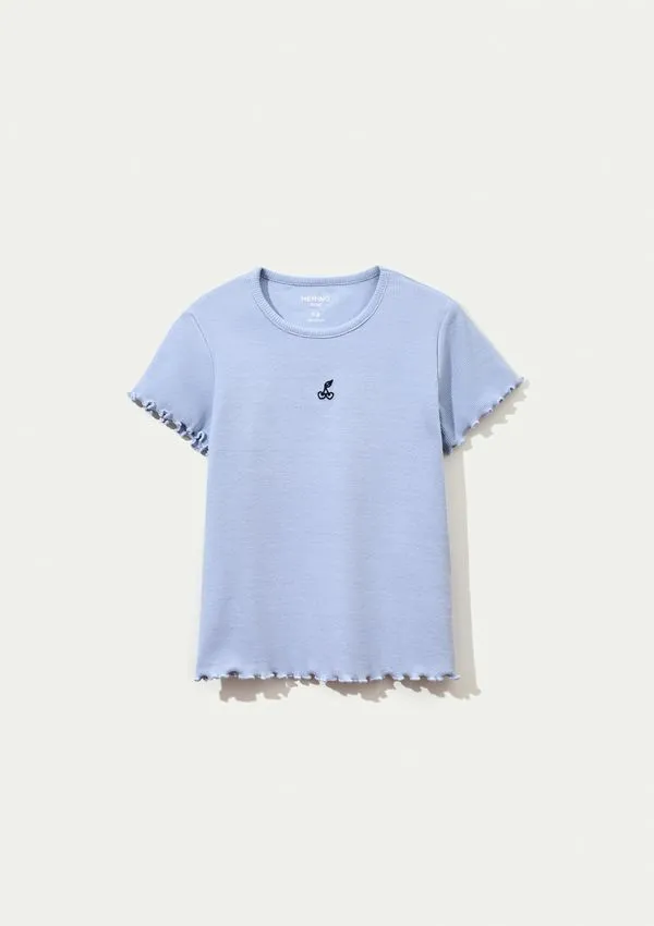 Blusa Manga Curta Infantil Menina Em Ribana - Azul 006
