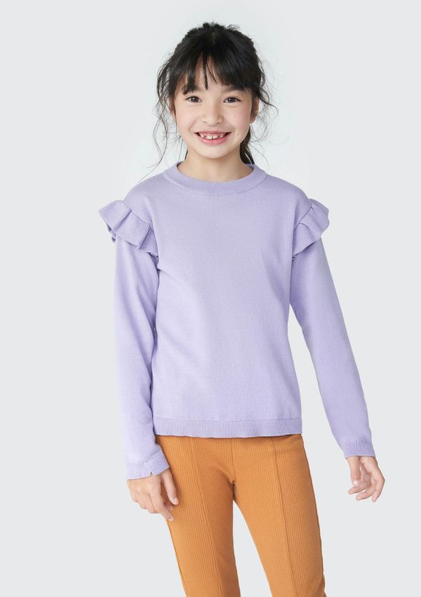 Blusão Infantil Menina Em Tricô Com Babados - Roxo 014