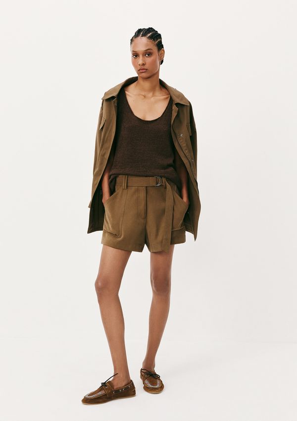 Shorts Feminino Em Peach Touch Com Cinto - Verde 034