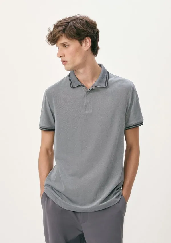 Camisa Polo Masculina Manga Curta Em Piquet - Cinza XG