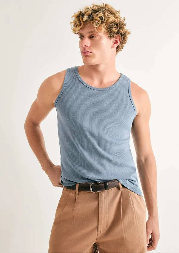 Regata Básica Masculina Slim Em Ribana - Azul XG