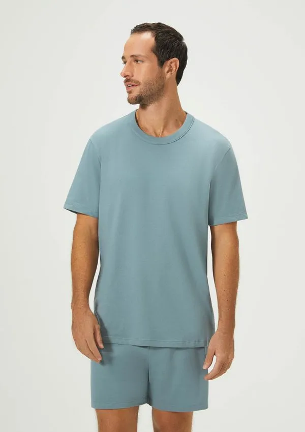 Pijama Curto Masculino Presenteável + Saquinho - Azul G