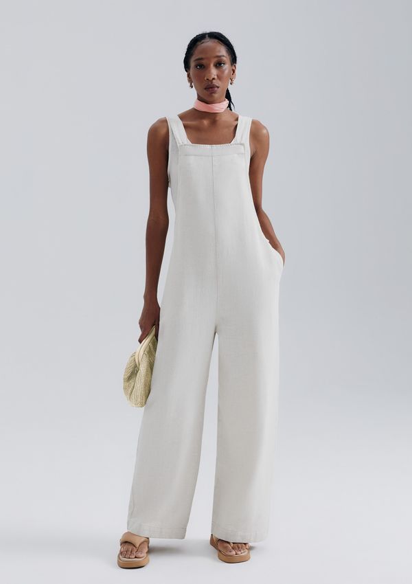 Jardineira Em Sarja Com Linho - Off white XG