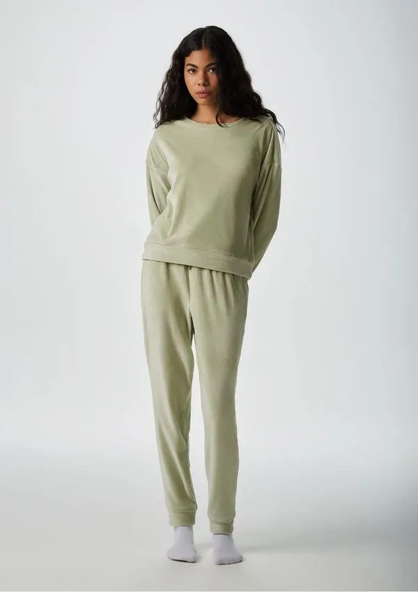 Pijama Longo Feminino Em Plush - Verde P