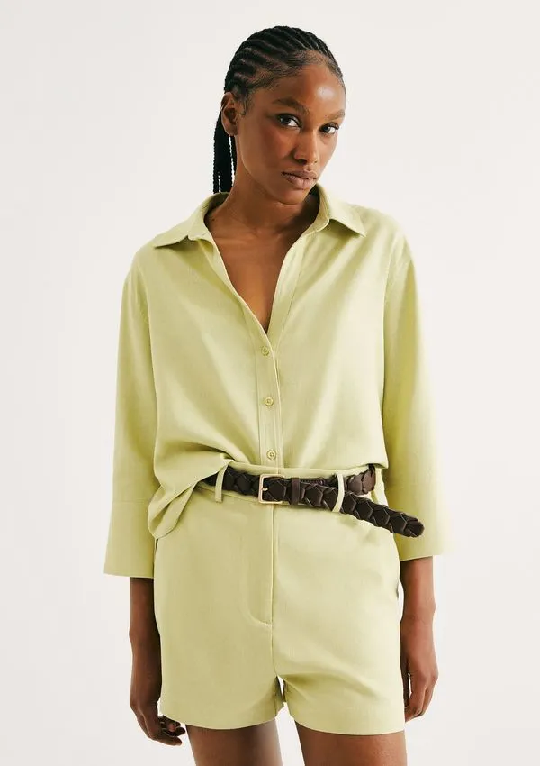 Camisa Feminina Manga 7/8 Com Linho - Verde M