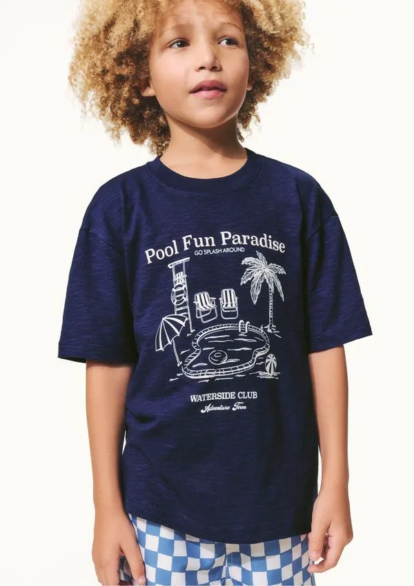 Camiseta Oversized Infantil Menino Estampada - Azul 014