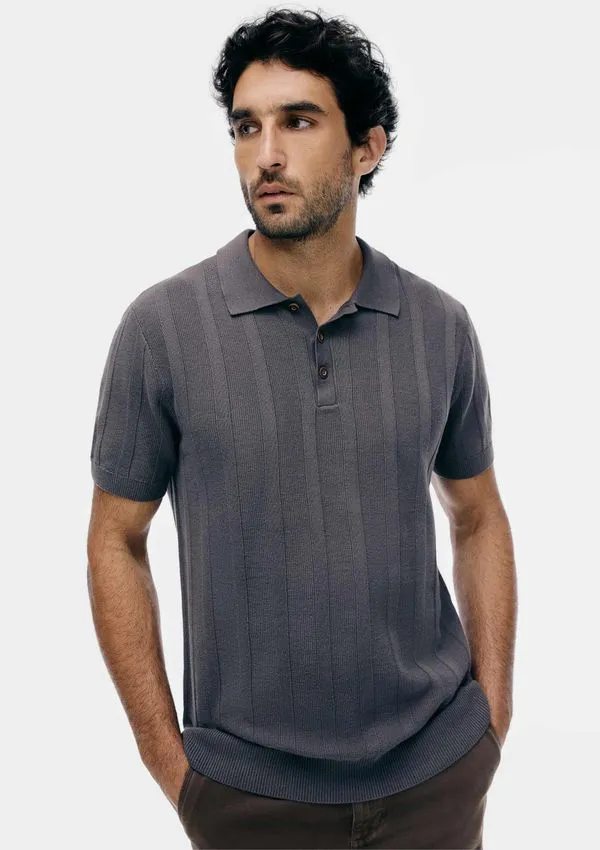 Camisa Polo Masculina Em Tricô - Cinza P