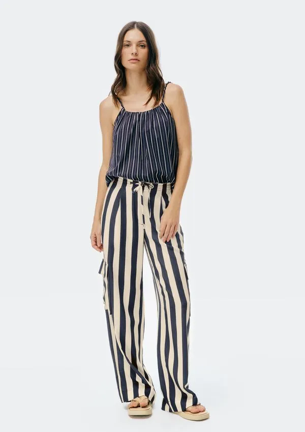 Calça Feminina Cargo Fio Tinto Com Linho - Creme 038