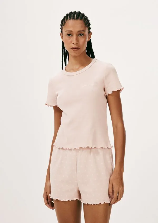 Pijama Curto Feminino Estampado Com Frufru - Rosa G