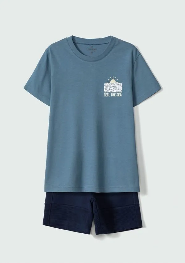 Conjunto Curto Infantil Menino Com Estampa - Azul 012