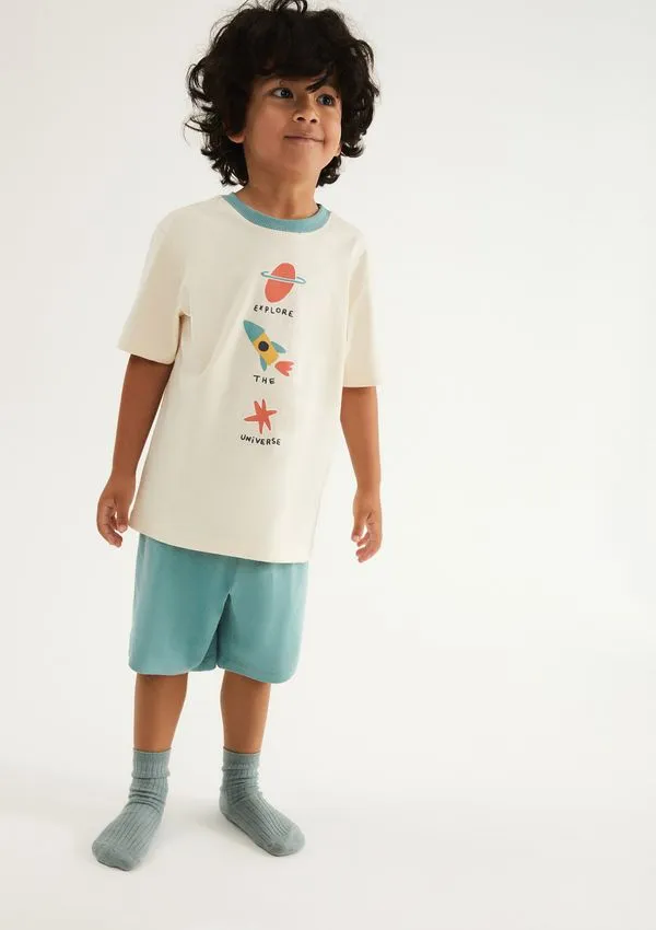 Pijama Infantil Menino Curto Com Estampa - Creme 008