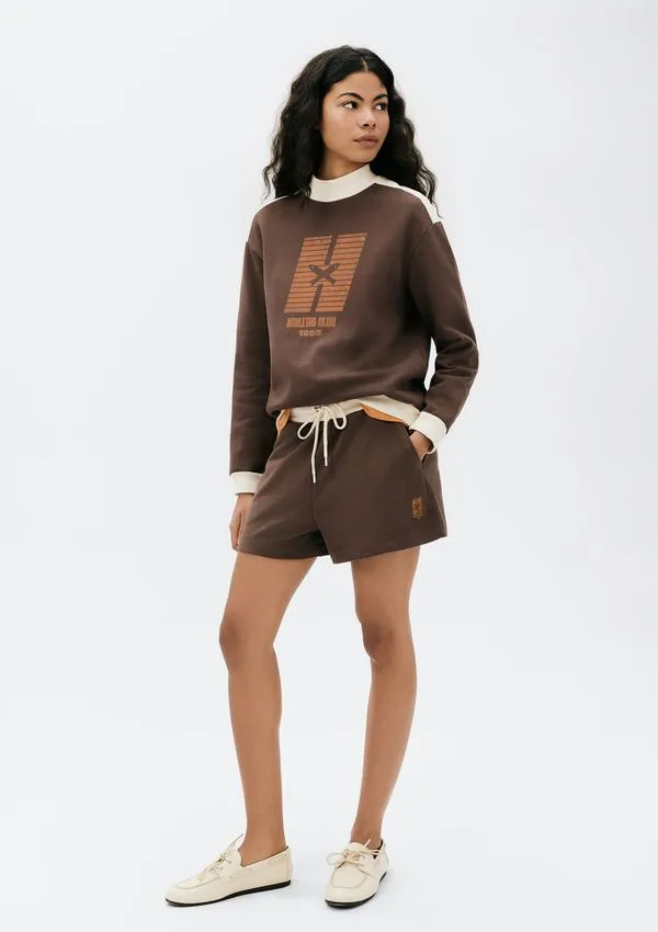 Shorts Feminino Cós Largo Em Moletom - Marrom XG