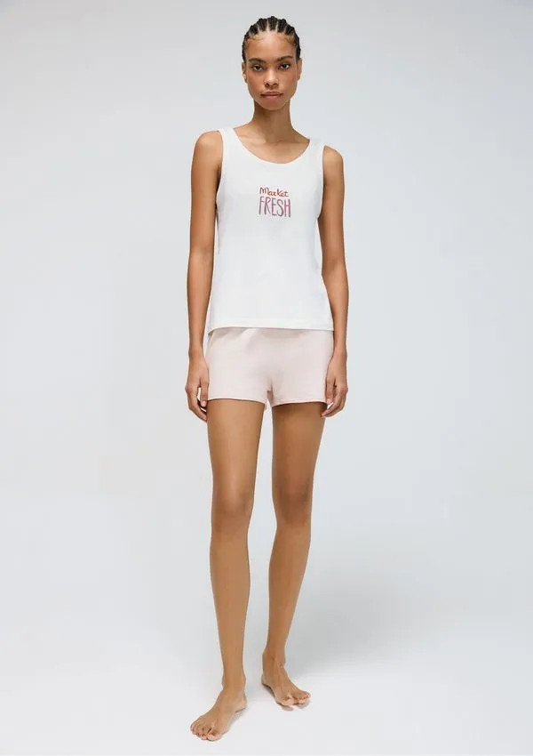 Pijama Curto Feminino Estampado - Off white P